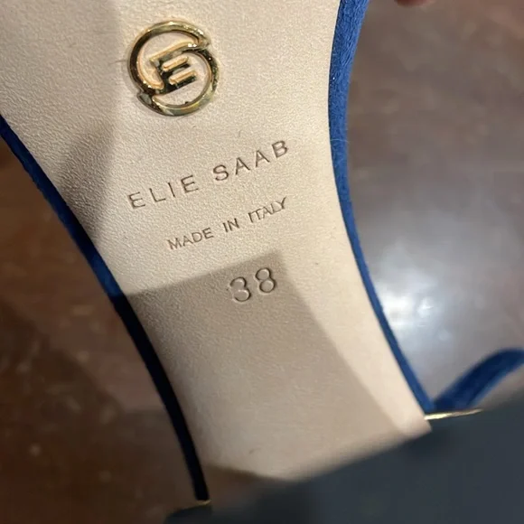 ELIE SAAB Women's Slingback Block Heel Sandal Size EU 38 In Blue - Picture 8 of 9